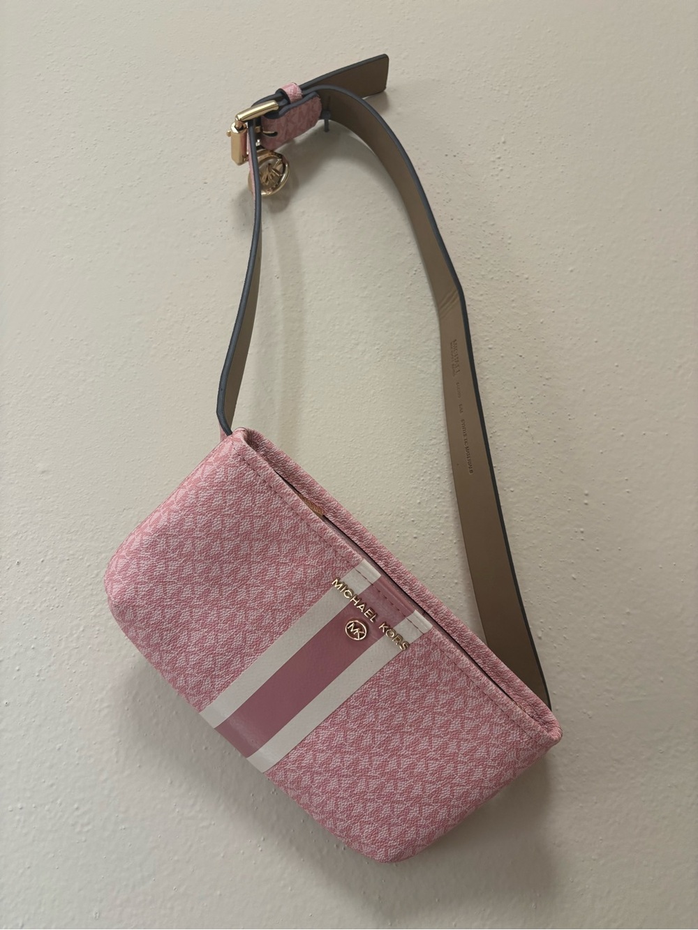 Michael Kors Pink Logo Stripe Crossbody Belt Bag